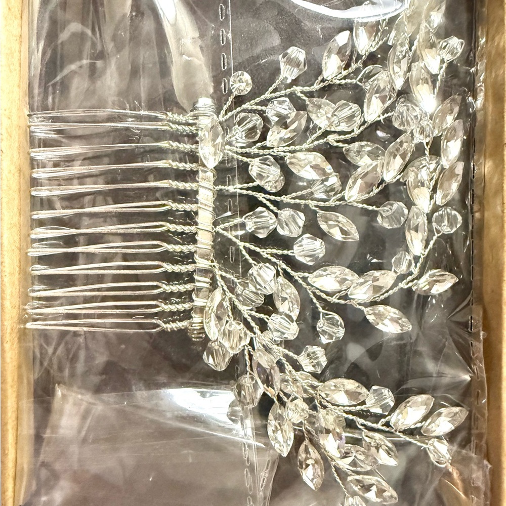 Bridal Crystal Leaf Hair Comb - Silver Tone